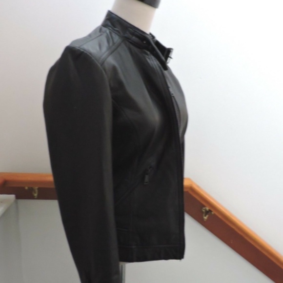 BERNARDO BLACK LEATHER BIKER MOTO JACKET SLIM XS - Picture 4 of 9